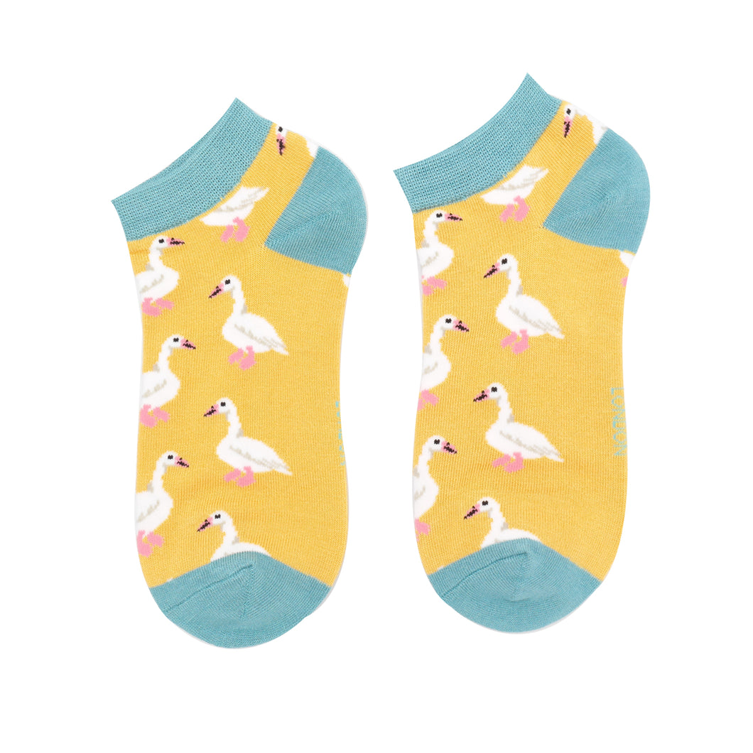 Miss Sparrow Bamboo White Ducks Trainer Socks Yellow