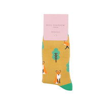 Load image into Gallery viewer, Miss Sparrow Bamboo Fox in the Woods Socks Yellow
