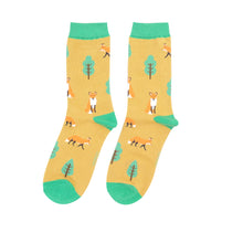 Load image into Gallery viewer, Miss Sparrow Bamboo Fox in the Woods Socks Yellow
