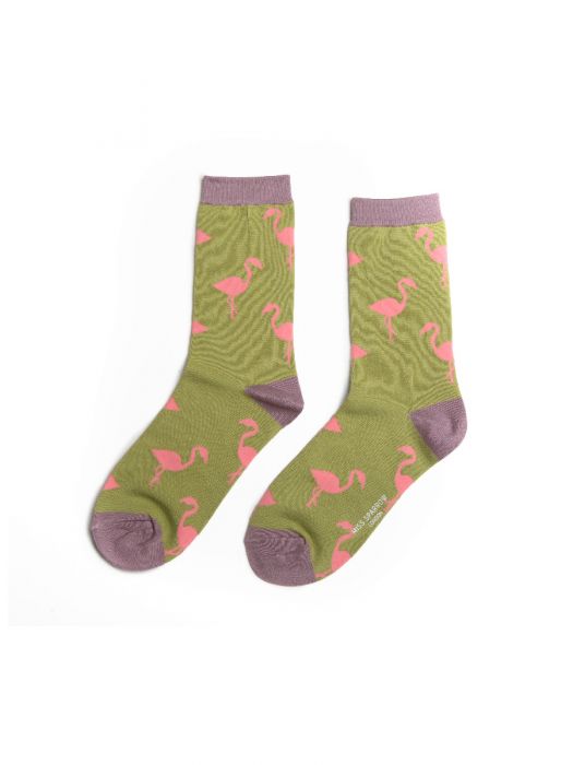 Miss Sparrow Flamingo Green Socks