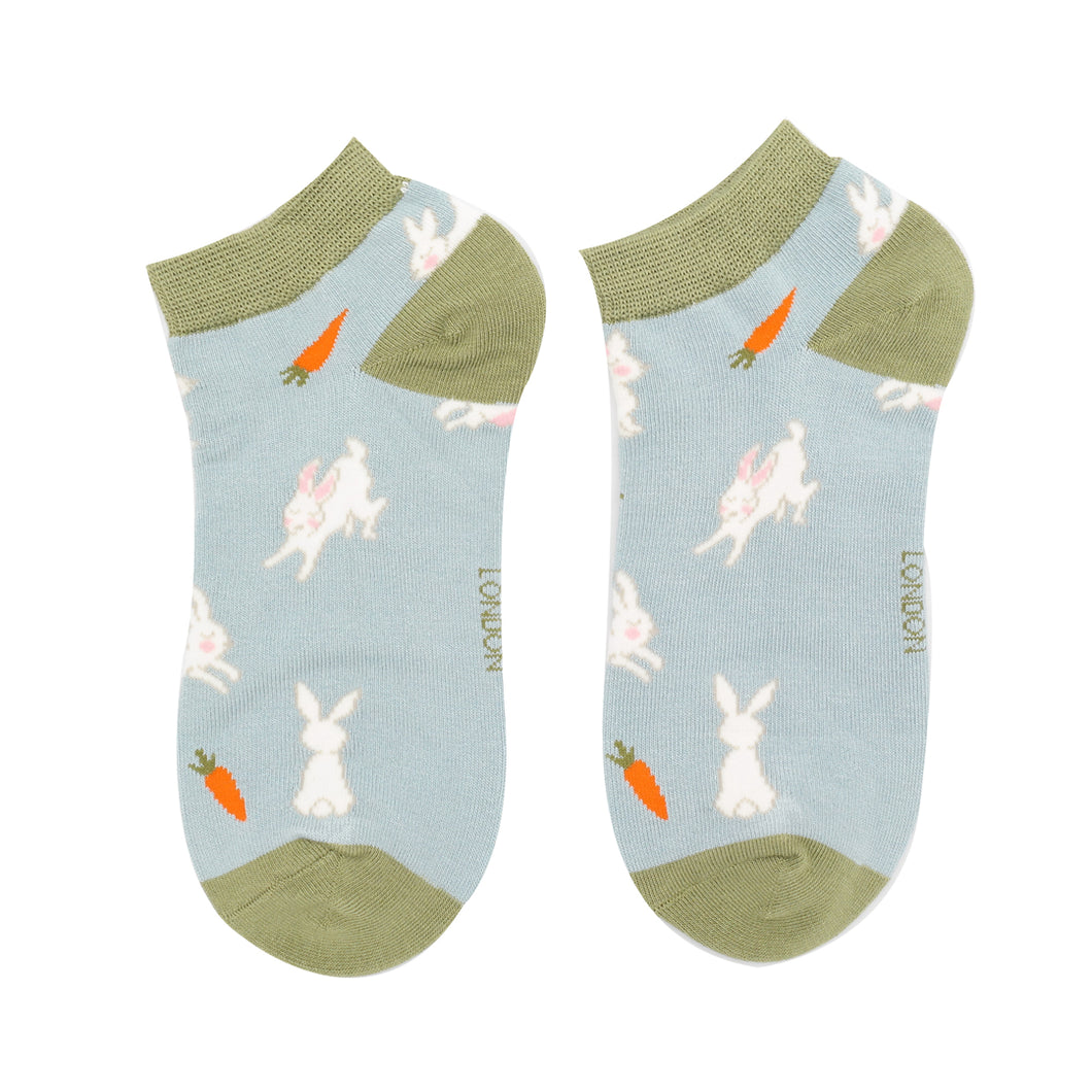 Miss Sparrow Bamboo Bunnies & Carrots Trainer Socks Duck Egg
