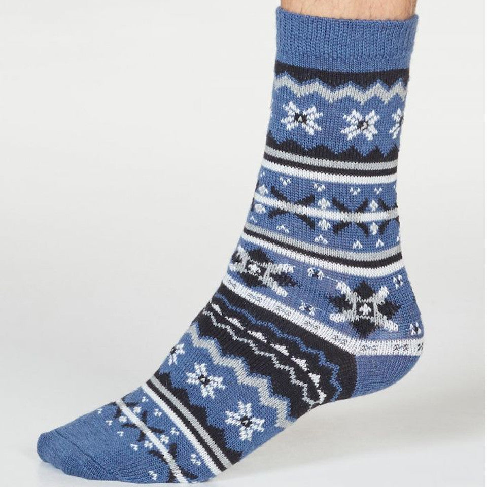 Hendry Fairisle Wool Men's Socks Blue Slate