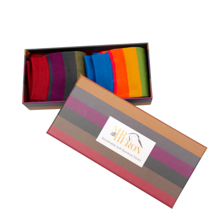Mr Heron Thick Stripes Socks Gift Box 2 Pairs