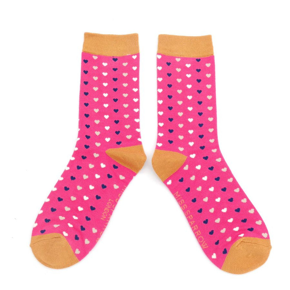 Miss Sparrow Hearts Bamboo Socks Hot Pink