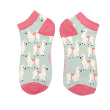Load image into Gallery viewer, Miss Sparrow Bamboo Llamas Trainer Socks Duck Egg
