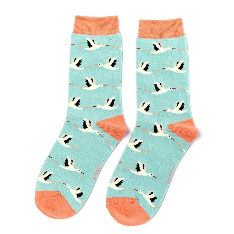 Miss Sparrow Storks Bamboo Socks Light Turquoise