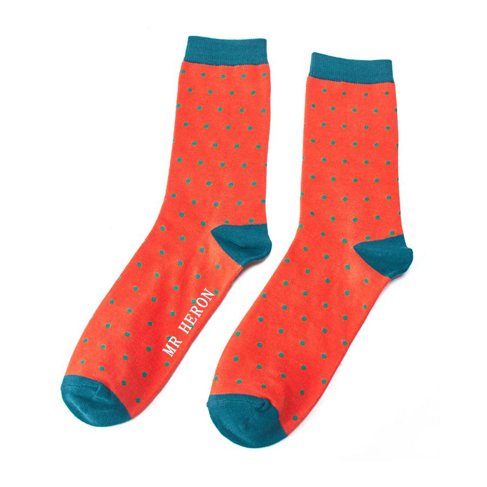 Mr Heron Polka Dots Orange Bamboo Socks
