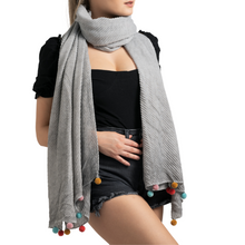Load image into Gallery viewer, Miss Sparrow Multi Pompom Scarf (Pink, Sky or Silver)
