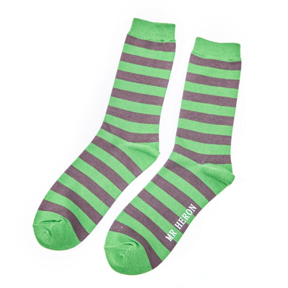 Mr Heron Single Colour Stripes Bamboo Socks Green