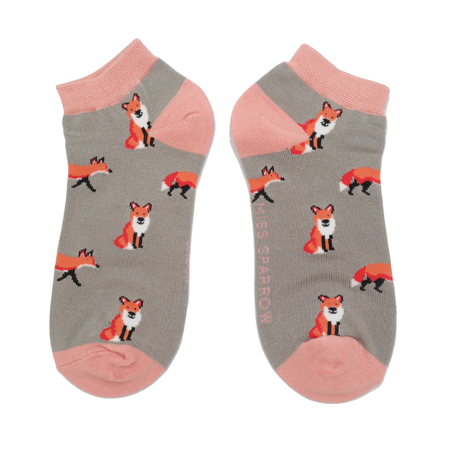 Miss Sparrow Bamboo Foxes Trainer Socks Grey