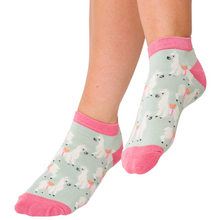 Load image into Gallery viewer, Miss Sparrow Bamboo Llamas Trainer Socks Duck Egg
